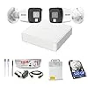 HIKVISION Full HD 4 Channel DVR, 2 MP 2 Outdoor Cameras [Color Night Vision + Built-in Audio MIC + Smart Dual Light + Motion Detection]+500 GB HDD+4 Ch SMPS, USEWELL Cable + BNC/DC Set, White