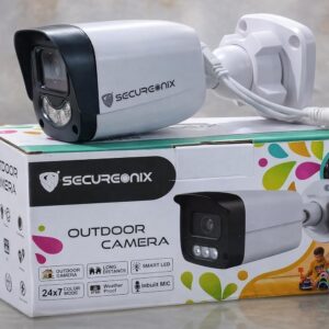 SECUREONIX 3 MP Outdoor Bullet CCTV Camera with 24x7 Color Night Vision, Smart LED, Inbuilt Mic, Weatherproof Body, BNC Output, 12V DC (White)